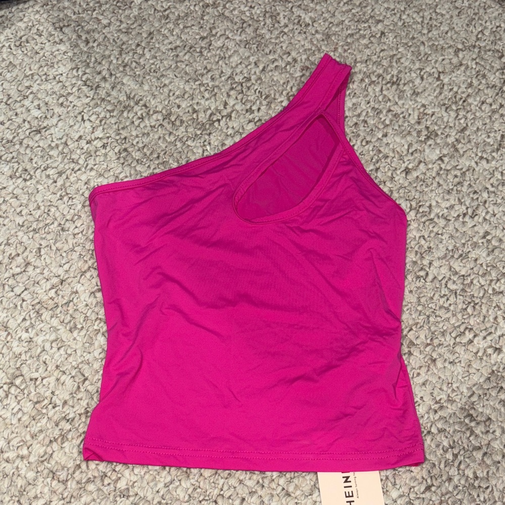 SHEIN One-Shoulder Tank Top in Hot Pink